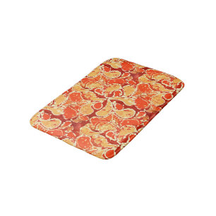 Yellow Orange Bali Batik Style Paisley Pattern Bathroom Mat