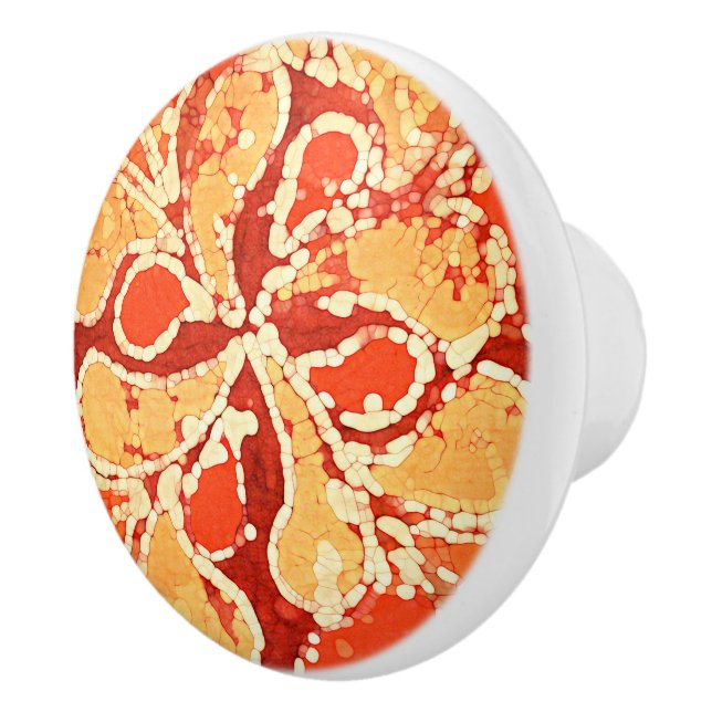 Yellow Orange Bali Batik Style Paisley Pattern Ceramic Knob (Right)