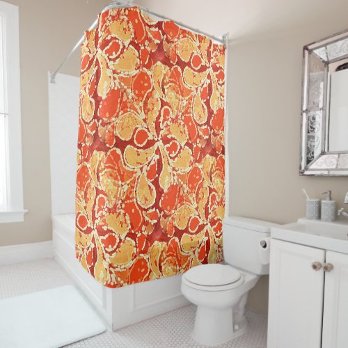 Yellow Orange Bali Batik Style Paisley Pattern Shower Curtain