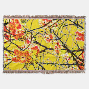 Yellow orange black abstract floral design throw blanket