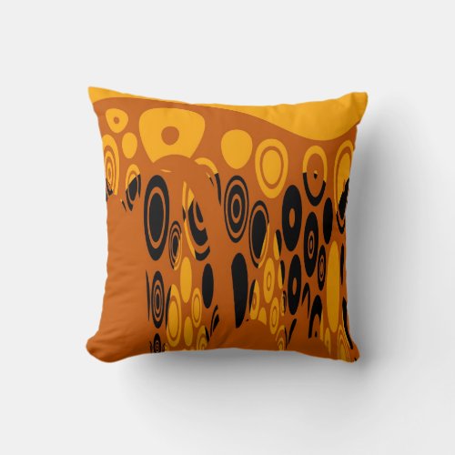 Yellow Orange Black Abstract Retro Art Deco Throw Pillow