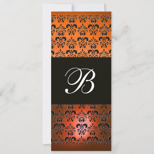 YELLOW ORANGE BLACK  DAMASK MONOGRAM white Invitation