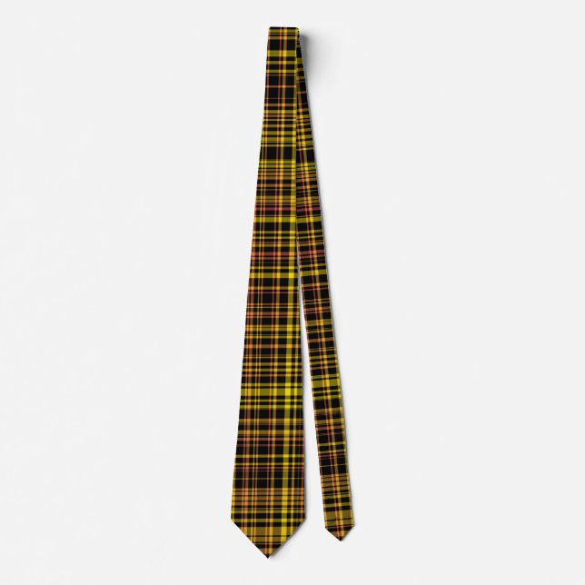 Yellow Orange Black Plaid Pattern Neck Tie (Front)