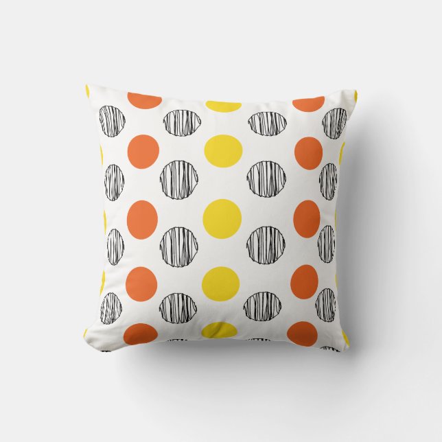 Yellow Orange black scribble dot pattern Throw Pillow (Front)