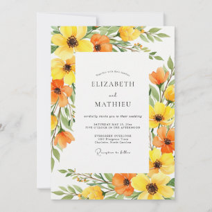 Yellow Orange Bloom Spring Wedding Invitation