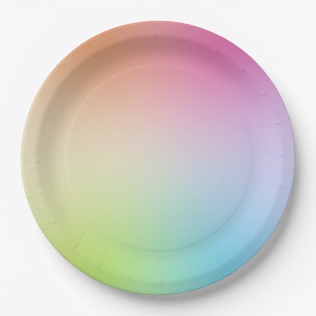 Yellow Orange Blue Green Pink Red Purple Custom Paper Plates (Front)