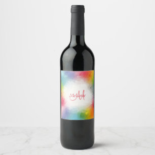 Yellow Orange Blue Green Pink Red Purple Monogram Wine Label