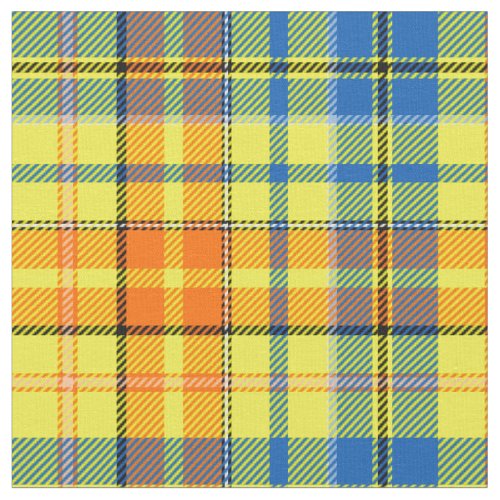 Yellow Orange Blue Plaid Tartan Design Fabric