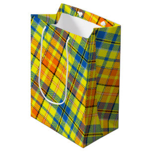 Yellow Orange Blue Plaid Tartan Design Medium Gift Bag