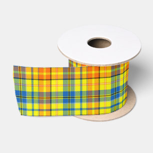 Yellow Orange Blue Plaid Tartan Design Satin Ribbon