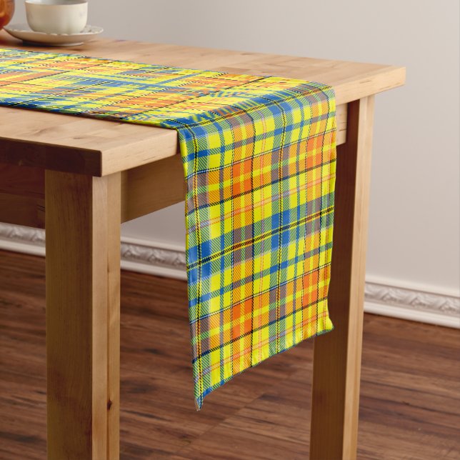 Yellow Orange Blue Plaid Tartan Design  Short Table Runner (In Situ)