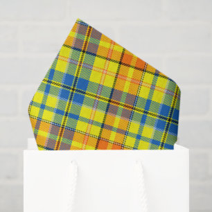 Yellow Orange Blue Plaid Tartan Design  Tissue Paper
