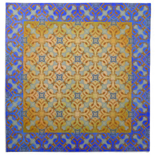 Yellow, Orange, Blue Scrolled Diamond Pattern Cloth Napkin