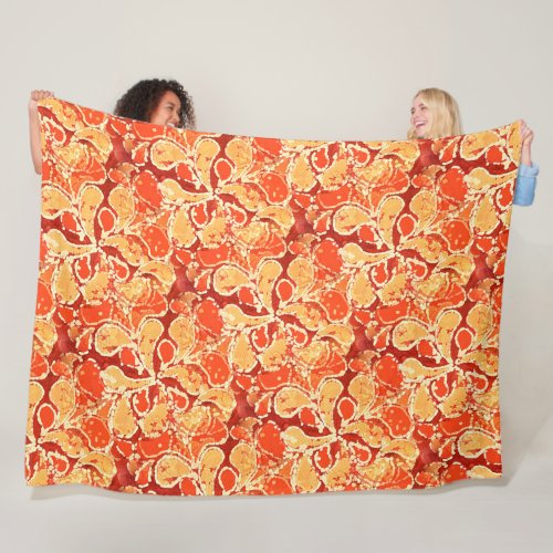 Yellow Orange Bohemian Bali Batik Style Paisley Fleece Blanket