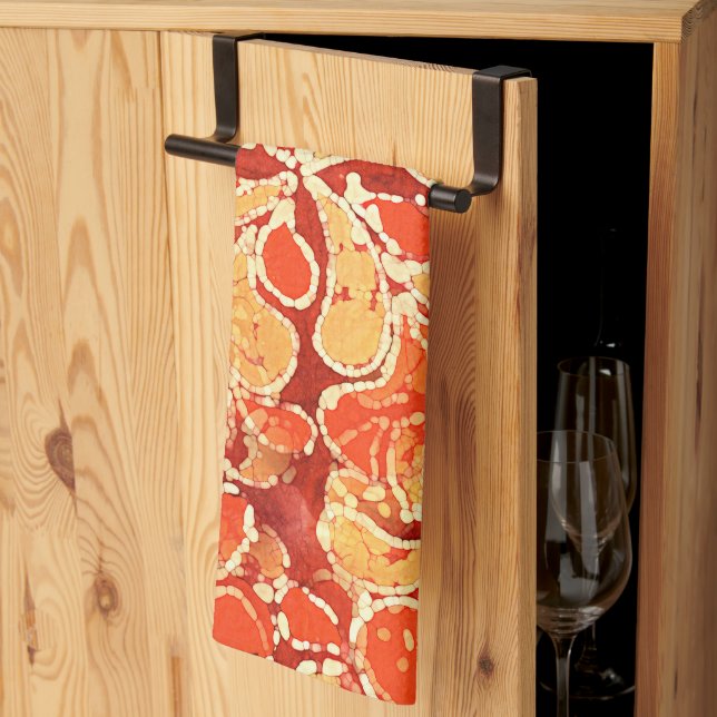 Yellow Orange Bohemian Bali Batik Style Paisley Kitchen Towel (Thirds Fold)