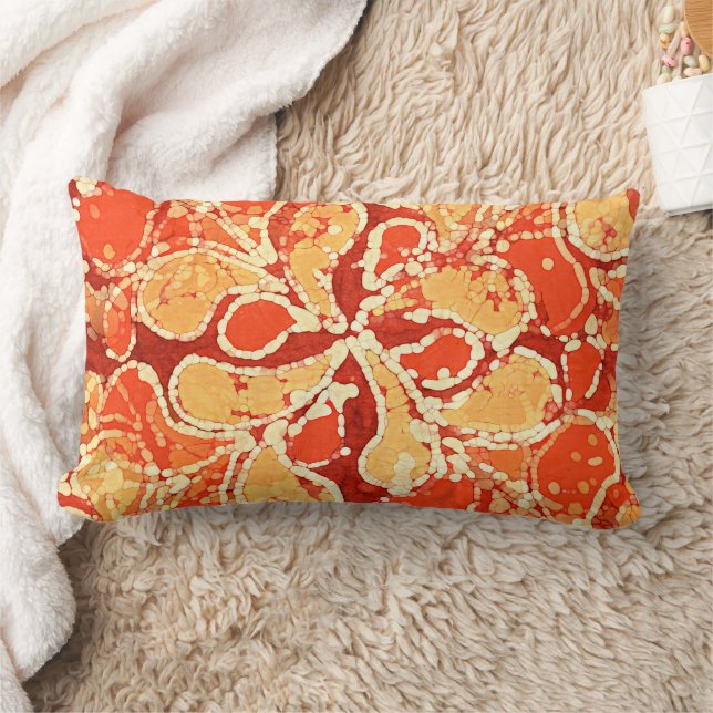 Yellow Orange Bohemian Bali Batik Style Paisley Lumbar Pillow (Blanket)