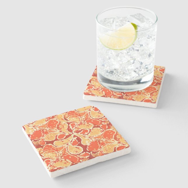 Yellow Orange Bohemian Bali Batik Style Paisley Stone Coaster (Side)