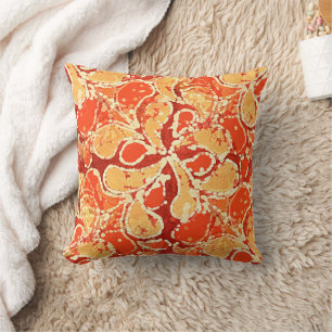 Yellow Orange Bohemian Bali Batik Style Paisley Throw Pillow