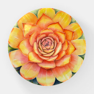 Yellow Orange Botanical Succulent Dome Paperweight