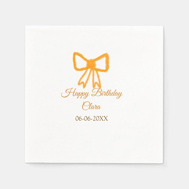 Yellow orange bow watercolor retro happy birthday  napkins (Front)