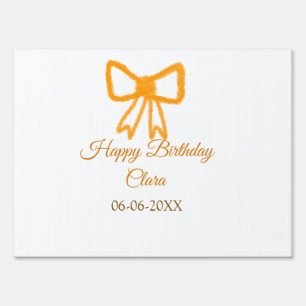 Yellow orange bow watercolor retro happy birthday sign