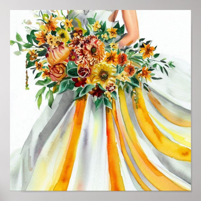 Yellow & Orange, Bridal Cascading Bouquet 2, Poster (Front)
