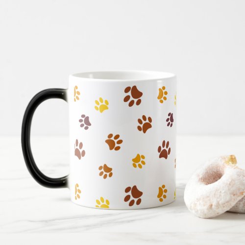 Yellow Orange Brown Paw Prints Pattern Magic Mug