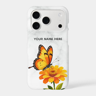 Yellow Orange Butterfly Flower Marble Custom Case