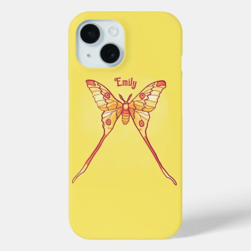 Yellow Orange Butterfly Luna Moth Girl Name iPhone 15 Case