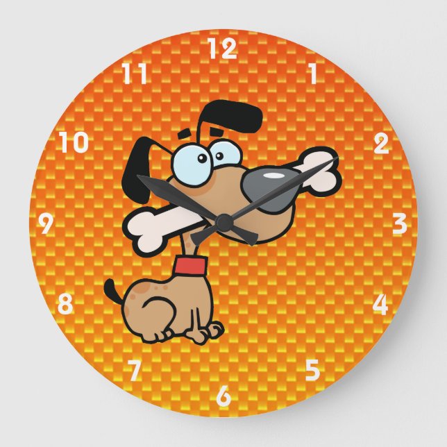 Yellow Orange Cartoon Dog Large Clock (Front)