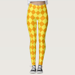 Yellow Orange Checker Diamond Pattern Leggings