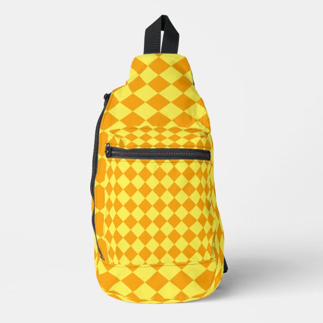 Yellow Orange Checker Diamond Pattern Sling Bag (Front)