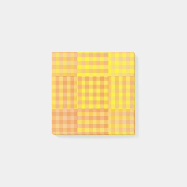 Yellow Orange Checker Patchwork Pattern Post-it Notes (Front)