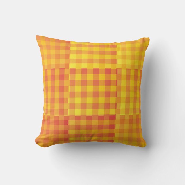 Yellow Orange Checker Patchwork Pattern Throw Pillow (Front)