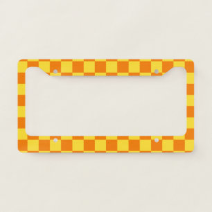 Yellow Orange Checkerboard Checkered Checked Check License Plate Frame