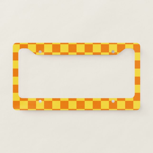 Yellow Orange Checkerboard Checkered Checked Check License Plate Frame (Front)