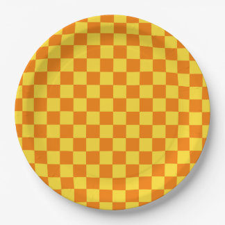 Yellow Orange Checkerboard Checkered Checked Check Paper Plates