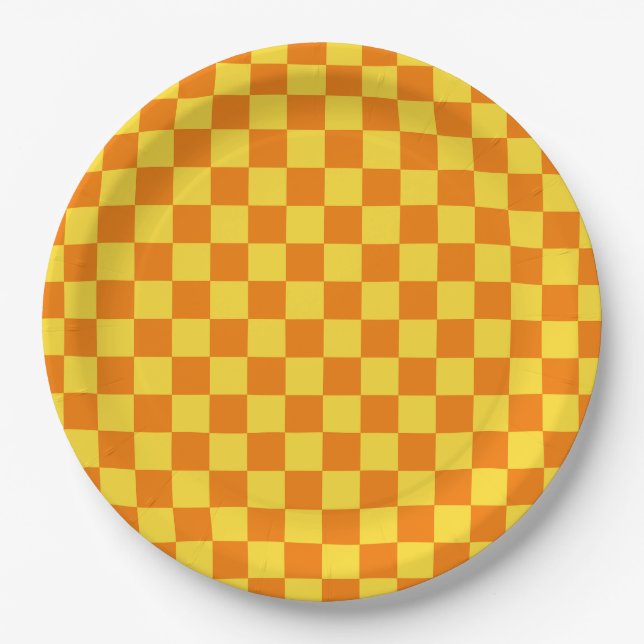 Yellow Orange Checkerboard Checkered Checked Check Paper Plates (Front)