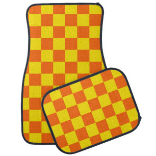 Yellow Orange Checkered Check Design  Car Floor Mat