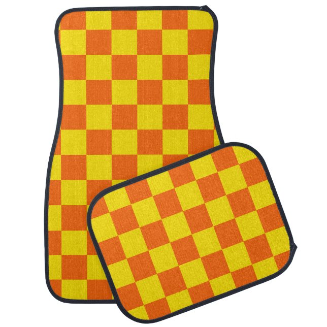 Yellow Orange Checkered Check Design  Car Floor Mat (Set)