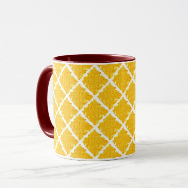 Yellow/Orange Checkered Pattern with Red Handle Mug (Front Left)