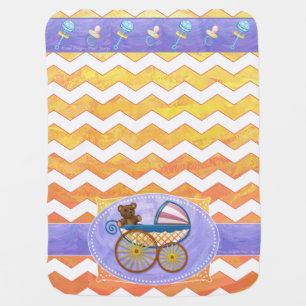 Yellow, Orange Chevron Pattern Baby Pram Blanket