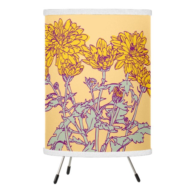 Yellow orange Chrysanthemums graphic art lampshade Tripod Lamp (Left)