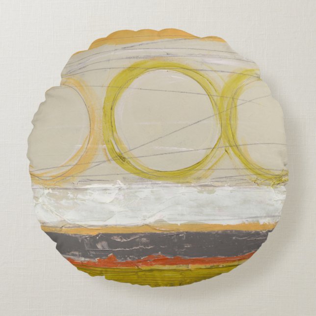 Yellow & Orange Circles on Multicolored Background Round Pillow (Front)