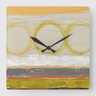 Yellow & Orange Circles on Multicolored Background Square Wall Clock