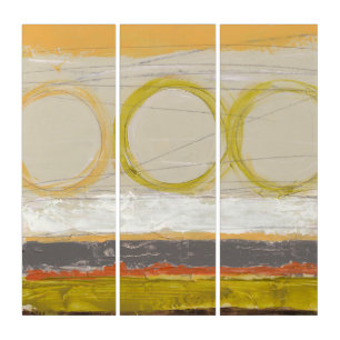 Yellow & Orange Circles on Multicolored Background Triptych