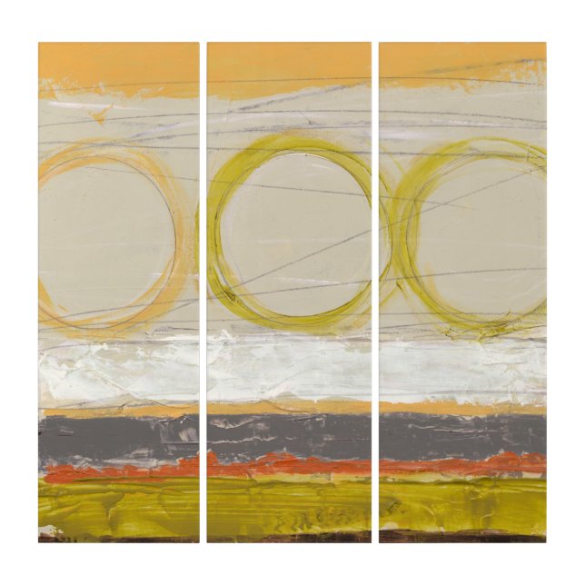 Yellow & Orange Circles on Multicolored Background Triptych (Front)