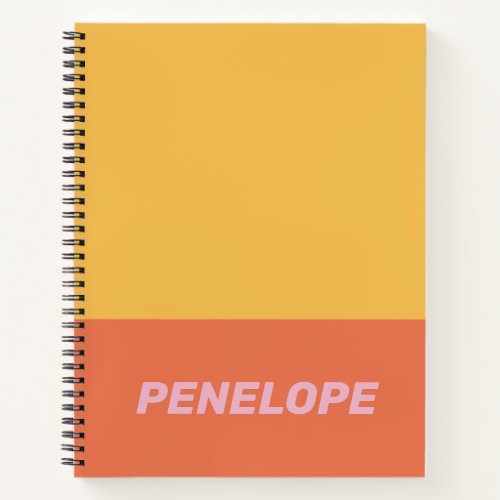 Yellow Orange Color Block Modern Personalized Name Notebook