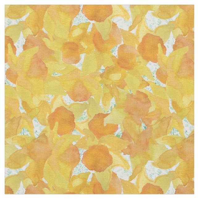 Yellow Orange Daffodils on Green Floral Fabric (Close Up)