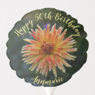 Yellow Orange Dahlia Flower Happy 50th Birthday Balloon